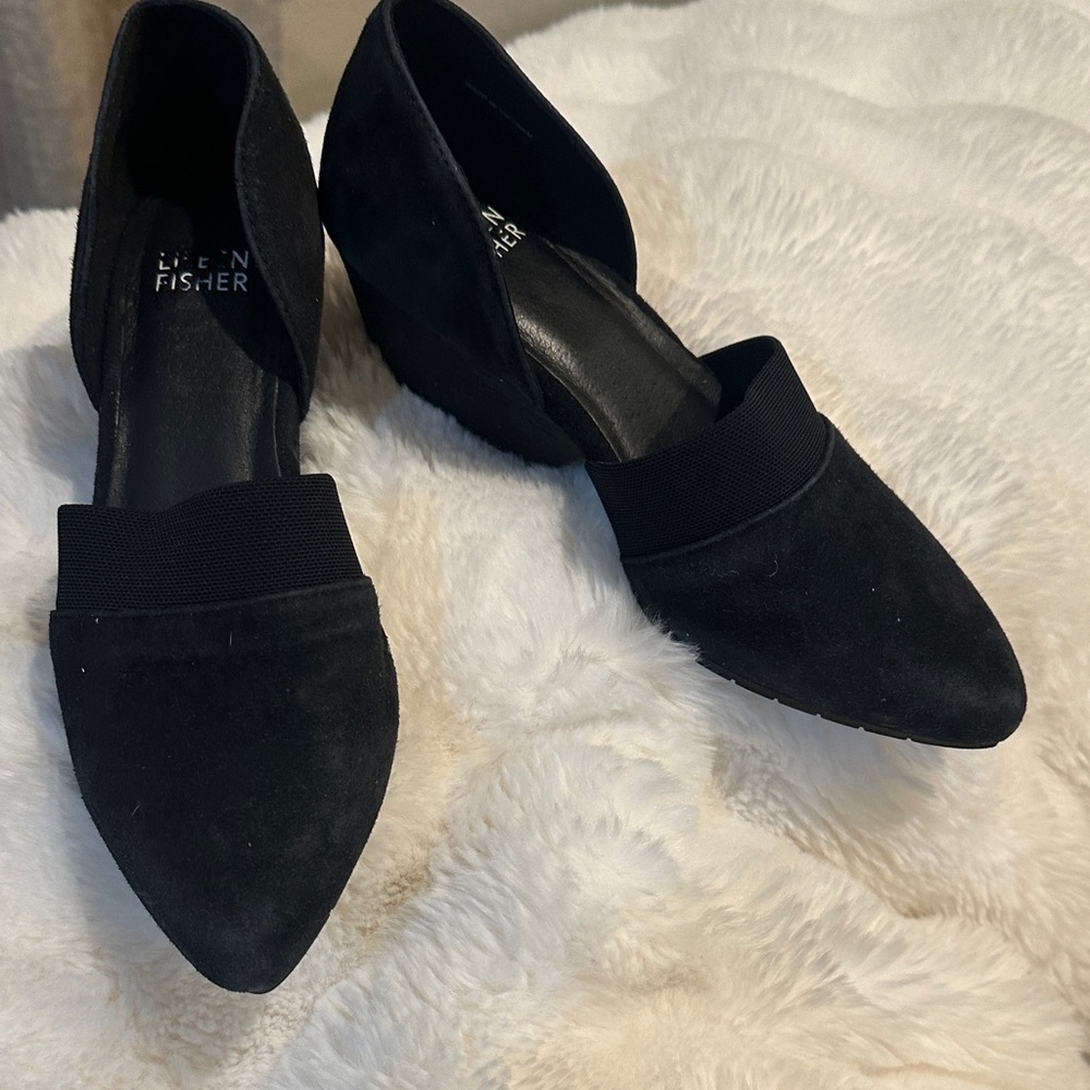 Eileen Fisher Black Suede Pointed Toe Flats